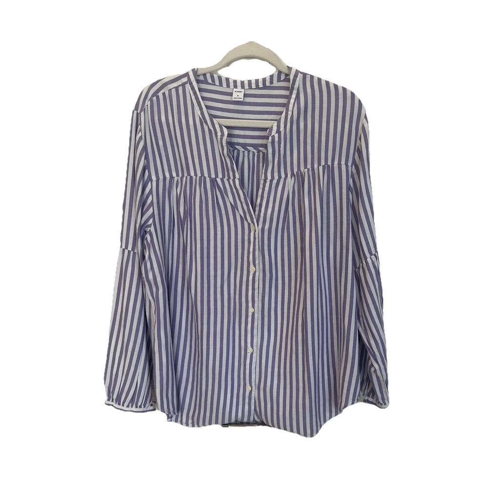 NWT Old Navy Tunic Cotton Blend Women's Size XL Purple White Striped V Neck